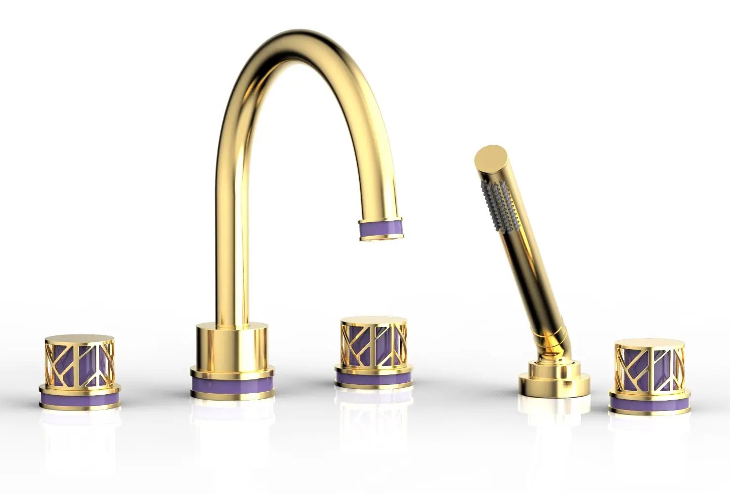 Phylrich JOLIE Deck Tub Set with Hand Shower - Round Handles with "Purple" Accents by Phylrich