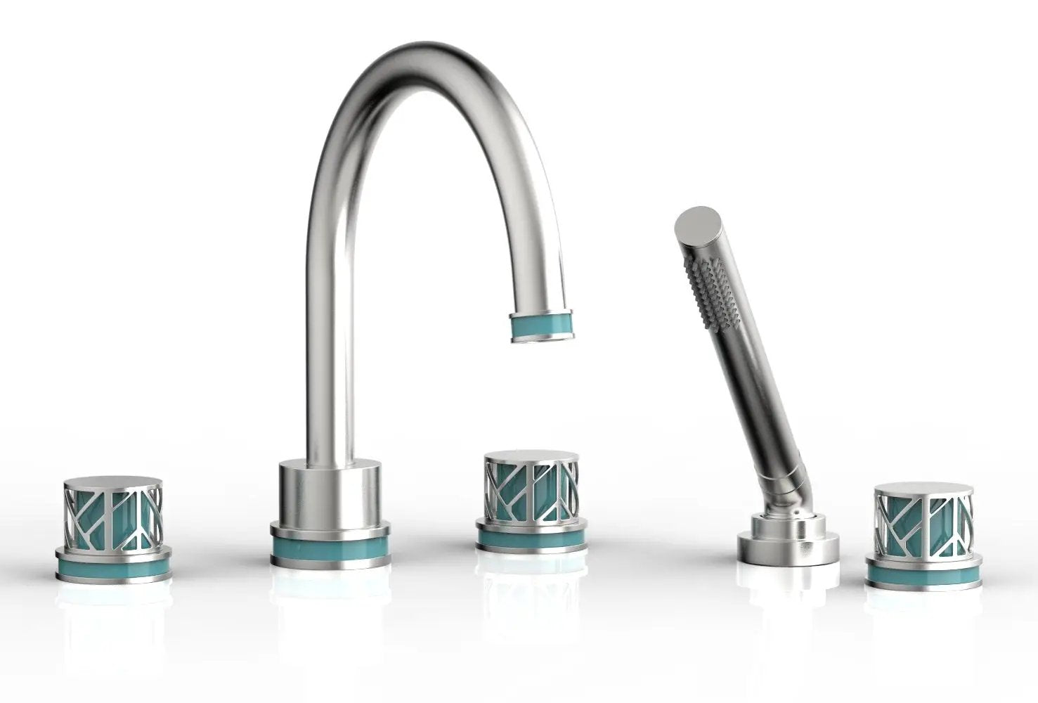 Phylrich JOLIE Deck Tub Set with Hand Shower - Round Handles with "Turquoise" Accents by Phylrich