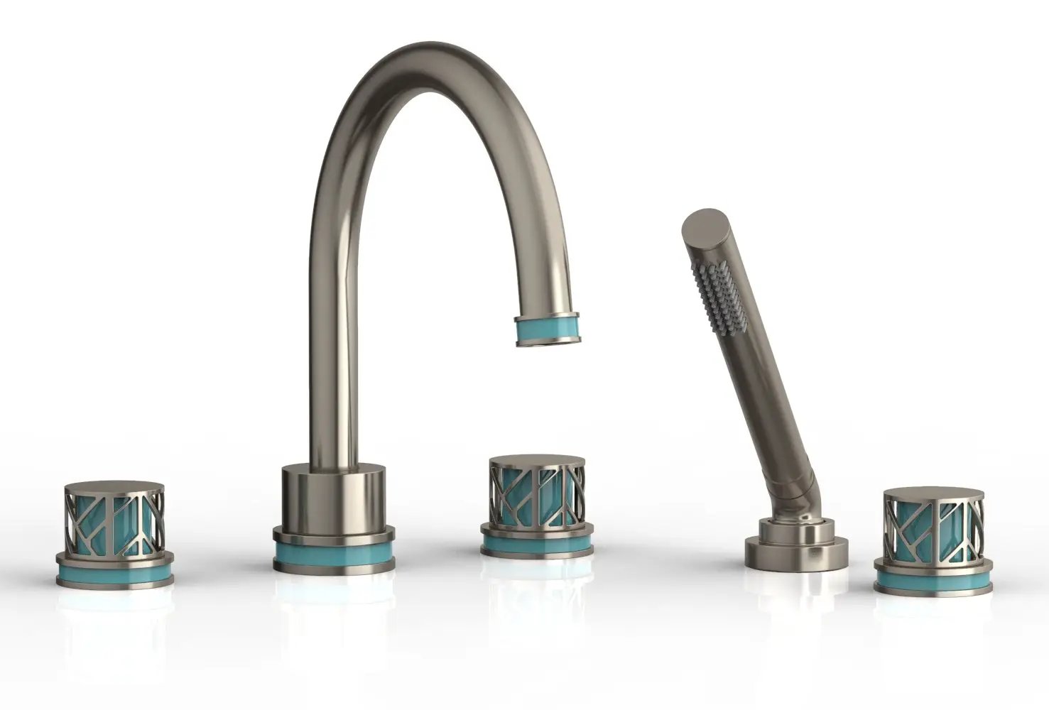 Phylrich JOLIE Deck Tub Set with Hand Shower - Round Handles with "Turquoise" Accents by Phylrich