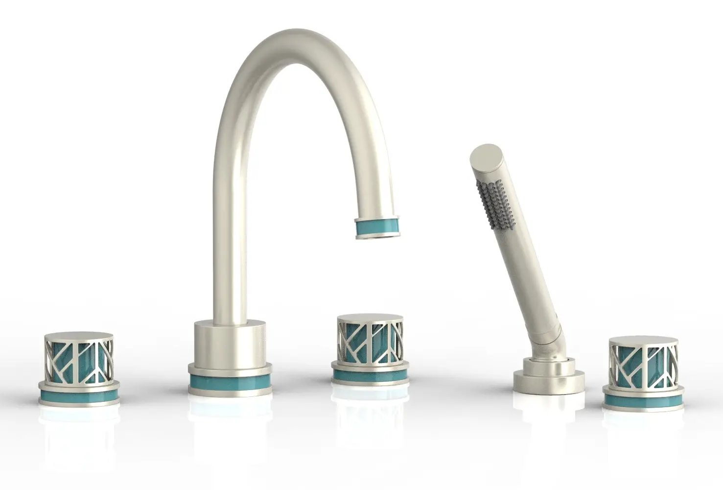 Phylrich JOLIE Deck Tub Set with Hand Shower - Round Handles with "Turquoise" Accents by Phylrich