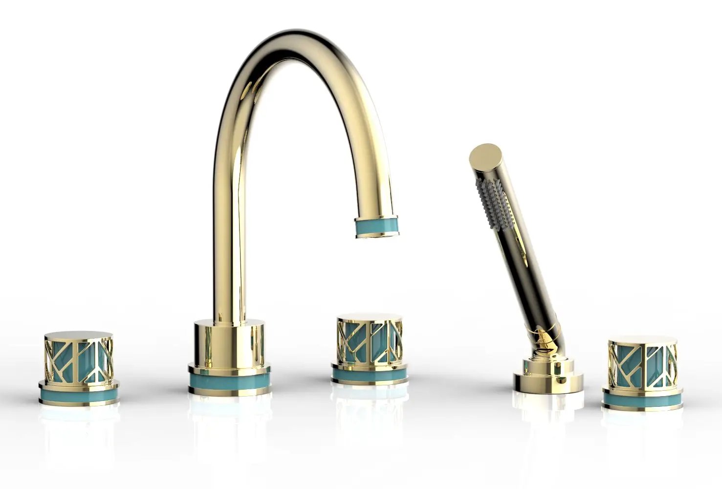 Phylrich JOLIE Deck Tub Set with Hand Shower - Round Handles with "Turquoise" Accents by Phylrich