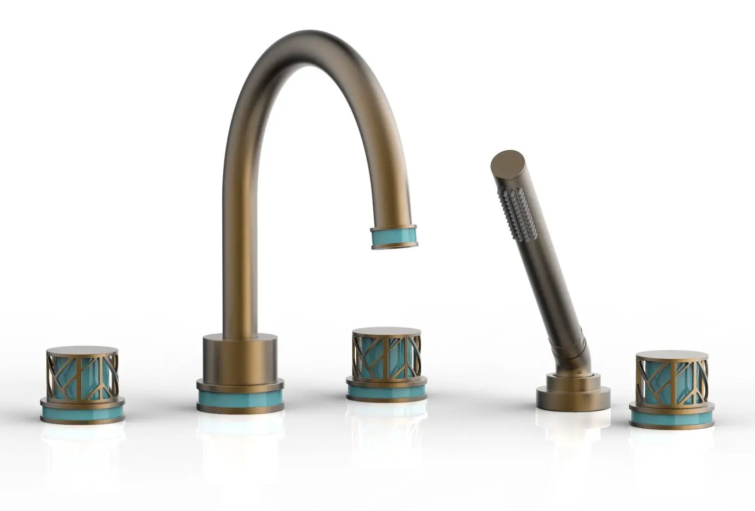 Phylrich JOLIE Deck Tub Set with Hand Shower - Round Handles with "Turquoise" Accents by Phylrich
