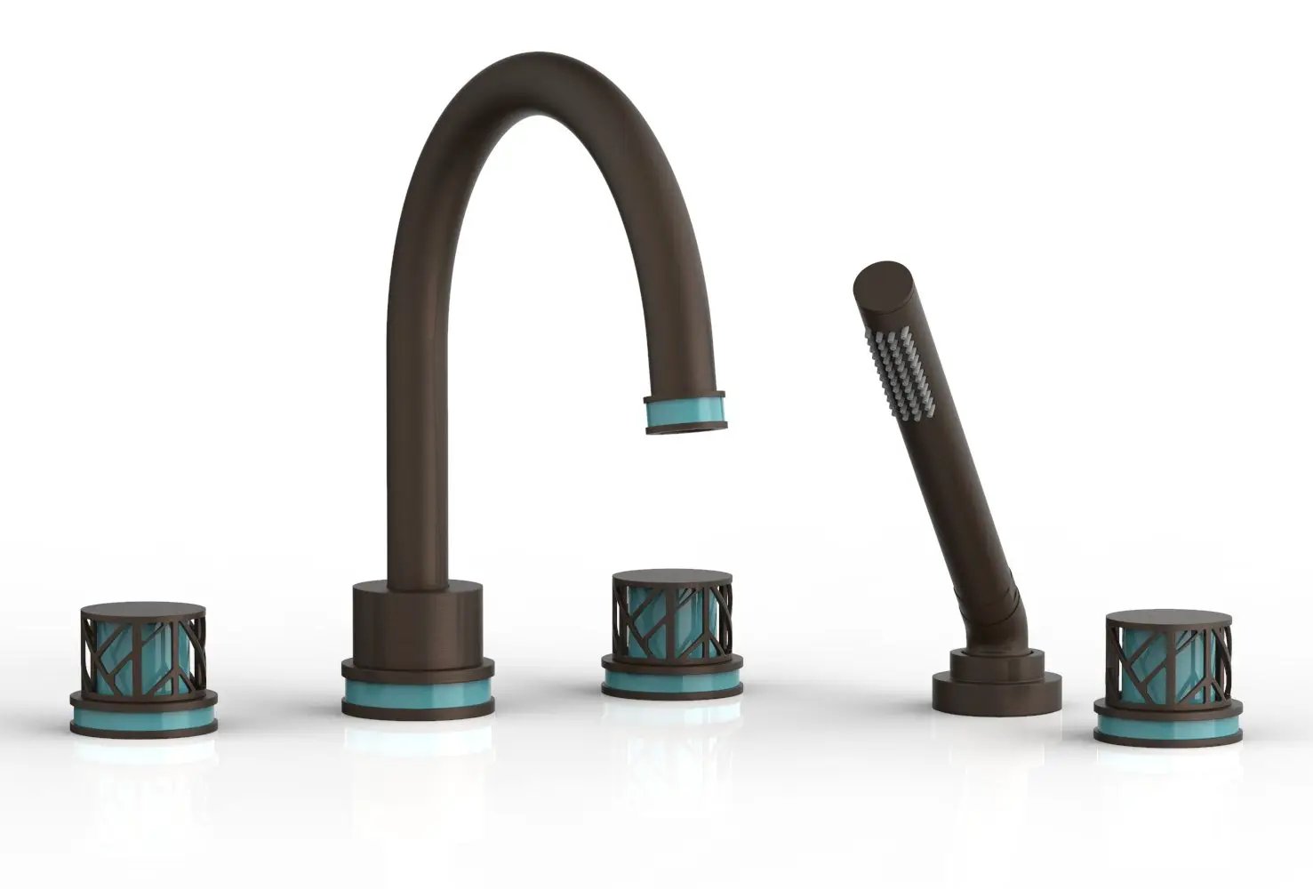 Phylrich JOLIE Deck Tub Set with Hand Shower - Round Handles with "Turquoise" Accents by Phylrich
