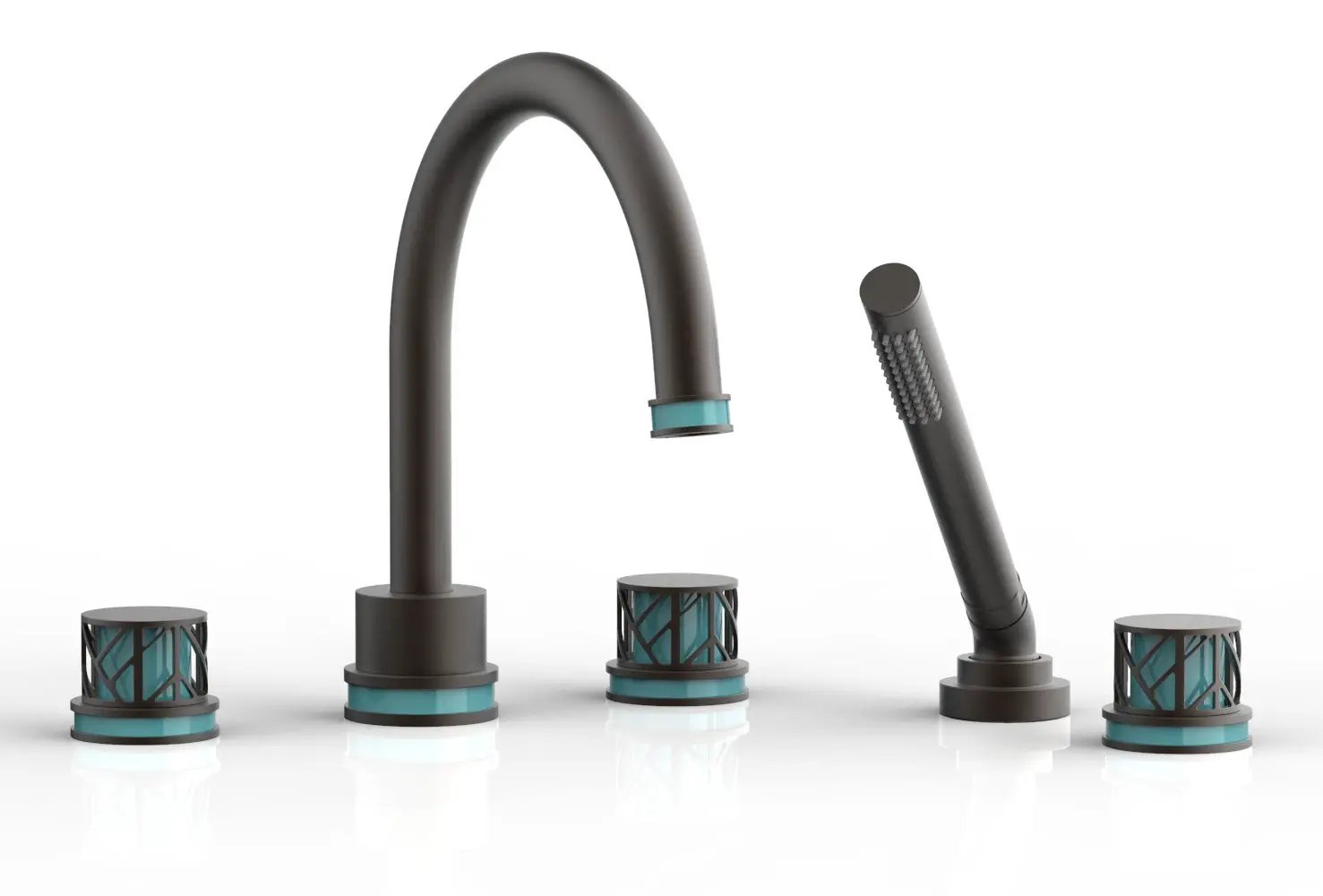 Phylrich JOLIE Deck Tub Set with Hand Shower - Round Handles with "Turquoise" Accents by Phylrich
