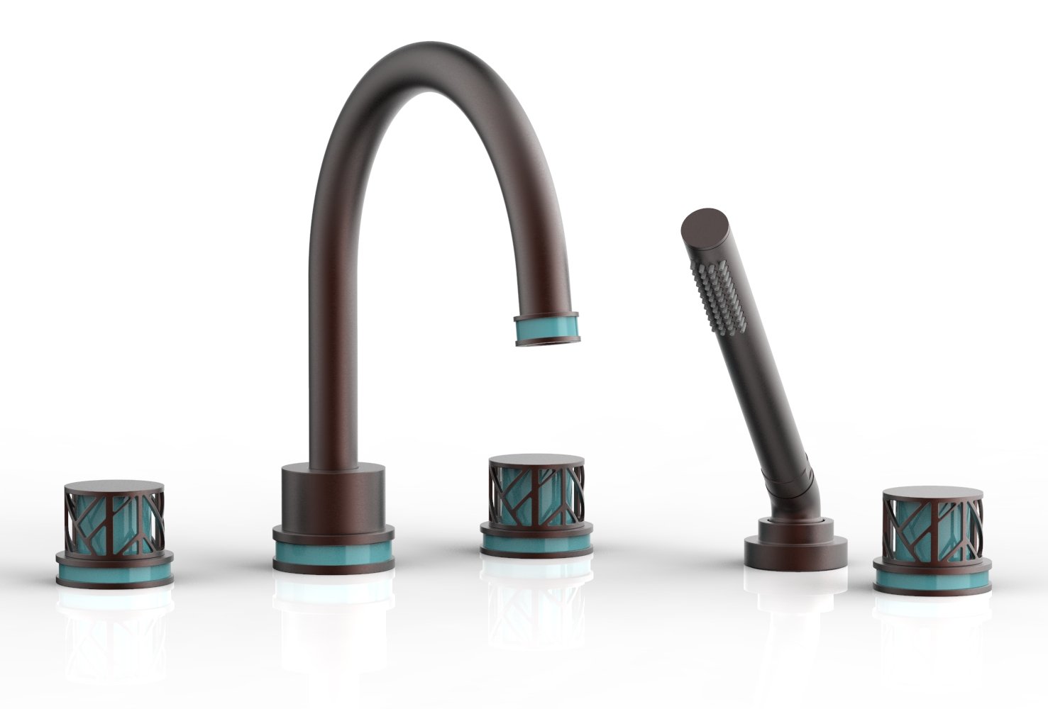 Phylrich JOLIE Deck Tub Set with Hand Shower - Round Handles with "Turquoise" Accents by Phylrich