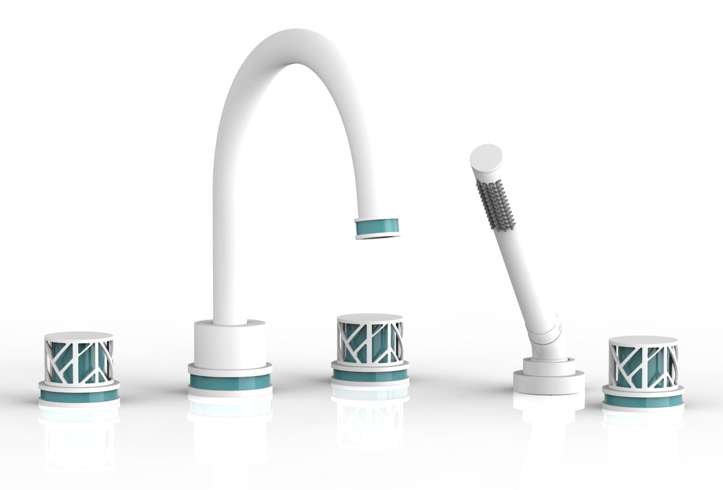 Phylrich JOLIE Deck Tub Set with Hand Shower - Round Handles with "Turquoise" Accents by Phylrich