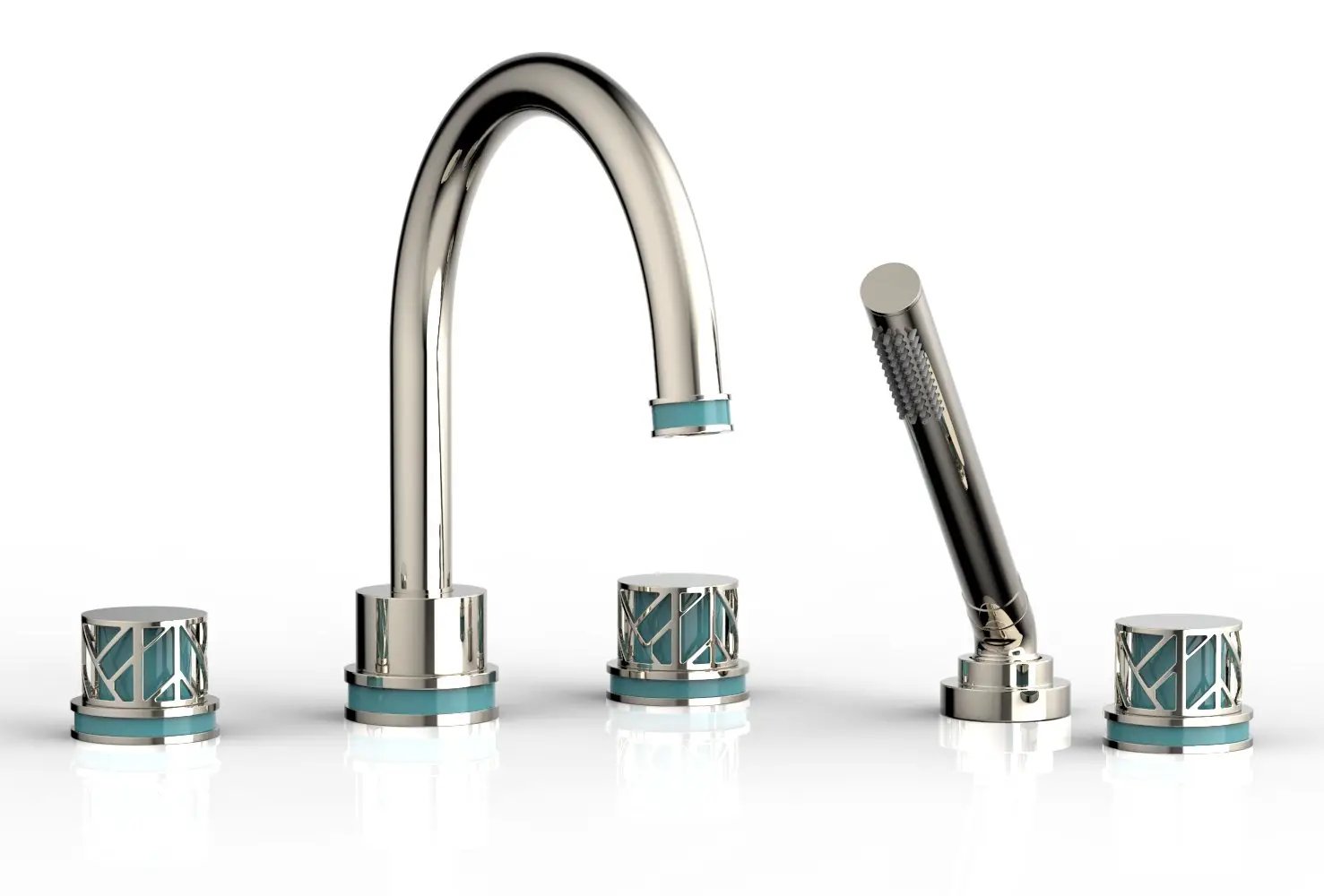 Phylrich JOLIE Deck Tub Set with Hand Shower - Round Handles with "Turquoise" Accents by Phylrich