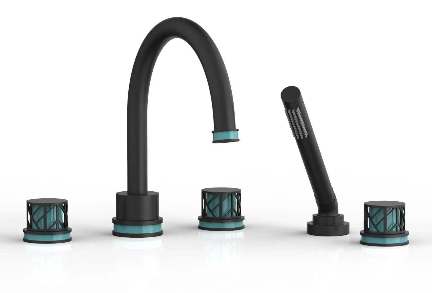 Phylrich JOLIE Deck Tub Set with Hand Shower - Round Handles with "Turquoise" Accents by Phylrich