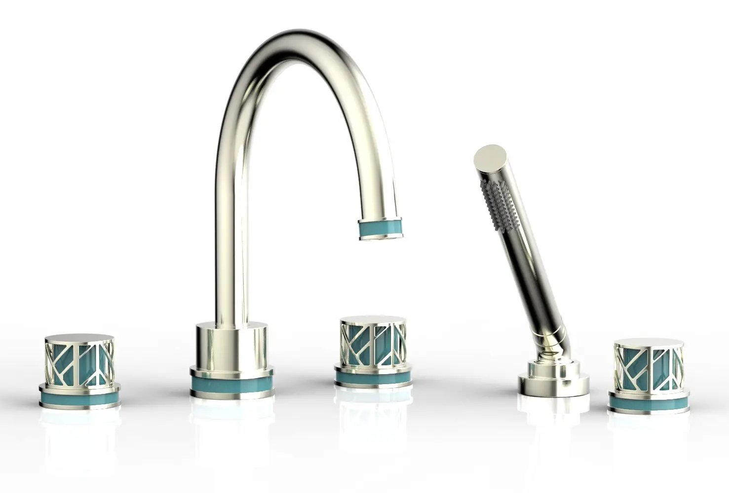 Phylrich JOLIE Deck Tub Set with Hand Shower - Round Handles with "Turquoise" Accents by Phylrich