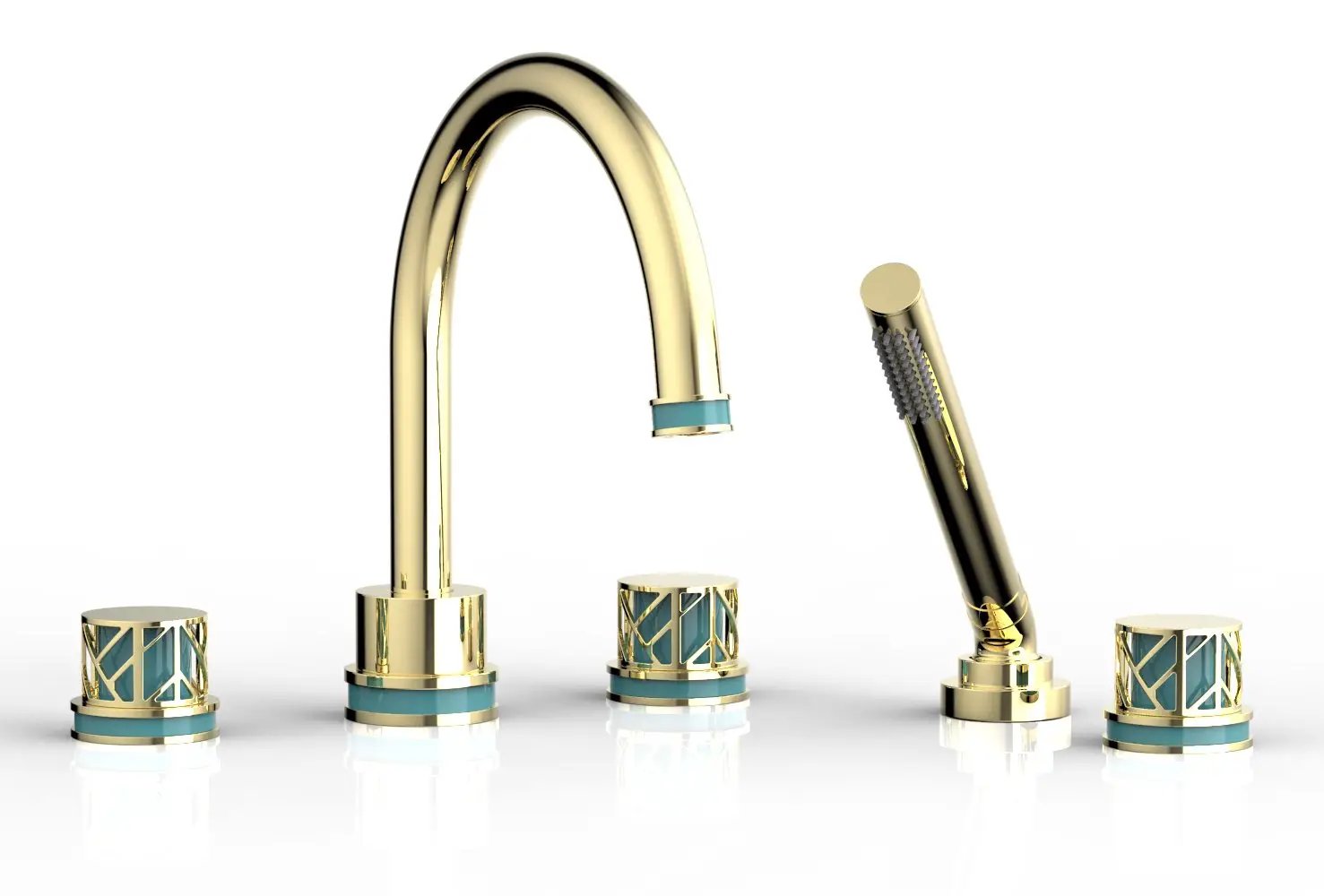 Phylrich JOLIE Deck Tub Set with Hand Shower - Round Handles with "Turquoise" Accents by Phylrich