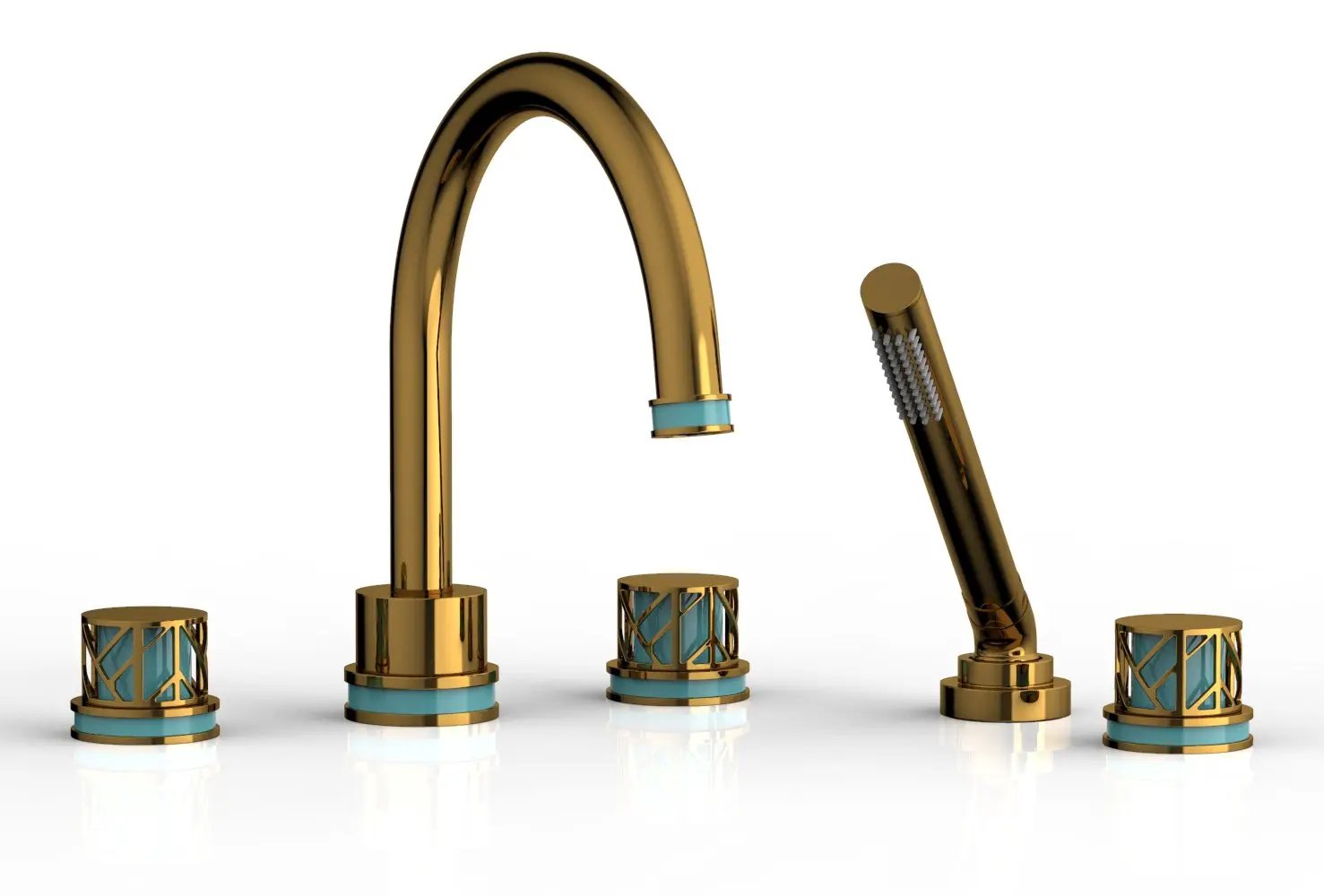 Phylrich JOLIE Deck Tub Set with Hand Shower - Round Handles with "Turquoise" Accents by Phylrich