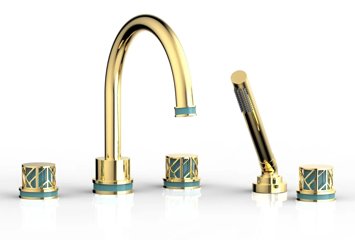 Phylrich JOLIE Deck Tub Set with Hand Shower - Round Handles with "Turquoise" Accents by Phylrich
