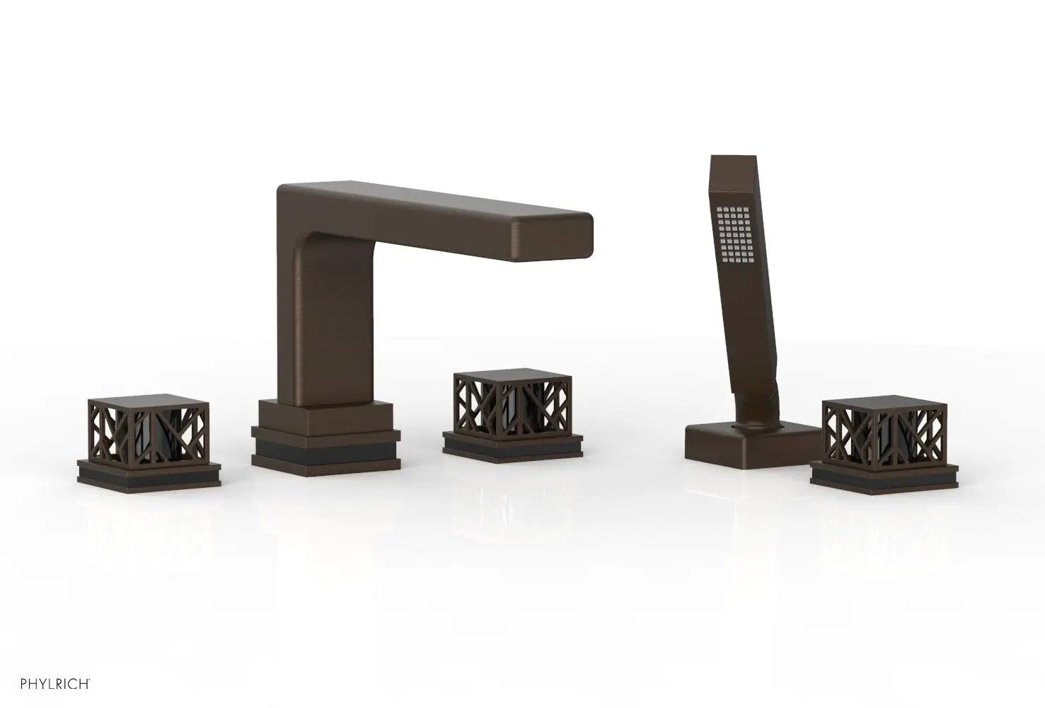 Phylrich JOLIE Deck Tub Set with Hand Shower - Square Handles with "Black" Accents by Phylrich