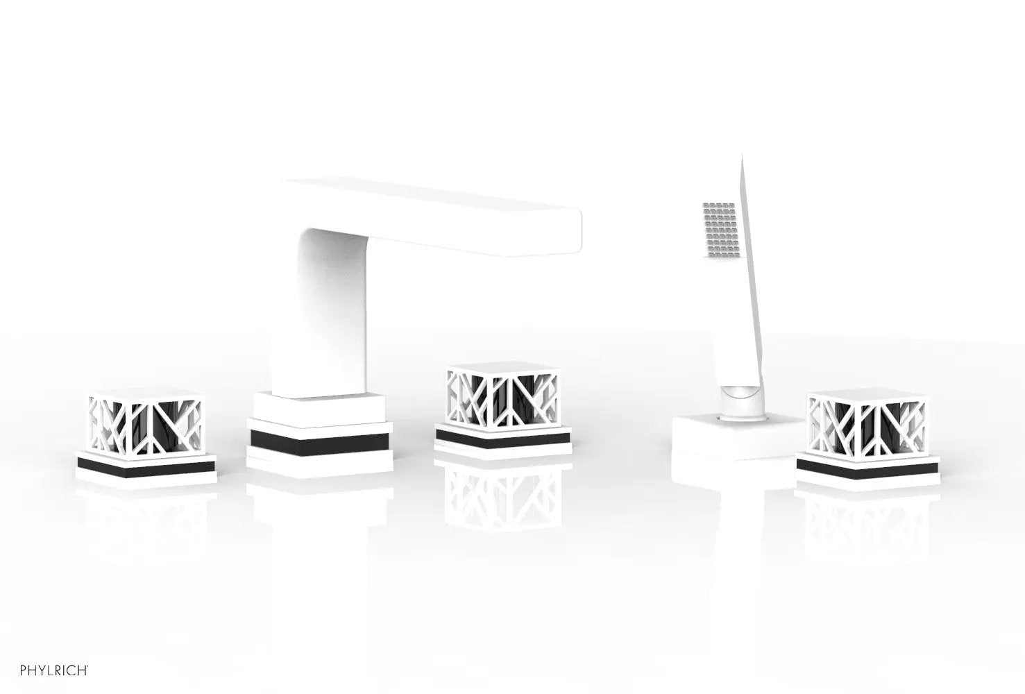 Phylrich JOLIE Deck Tub Set with Hand Shower - Square Handles with "Black" Accents by Phylrich