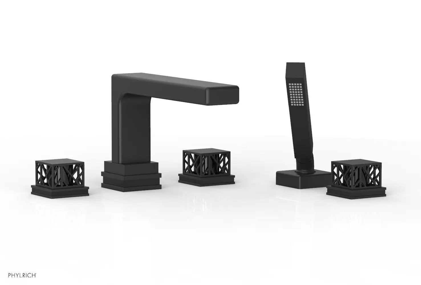 Phylrich JOLIE Deck Tub Set with Hand Shower - Square Handles with "Black" Accents by Phylrich