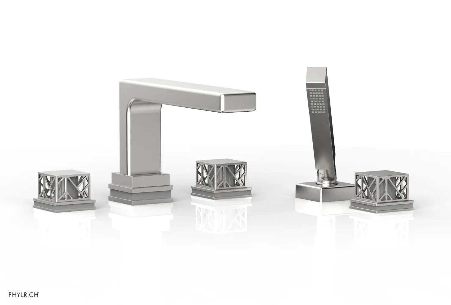Phylrich JOLIE Deck Tub Set with Hand Shower - Square Handles with "Grey" Accents by Phylrich