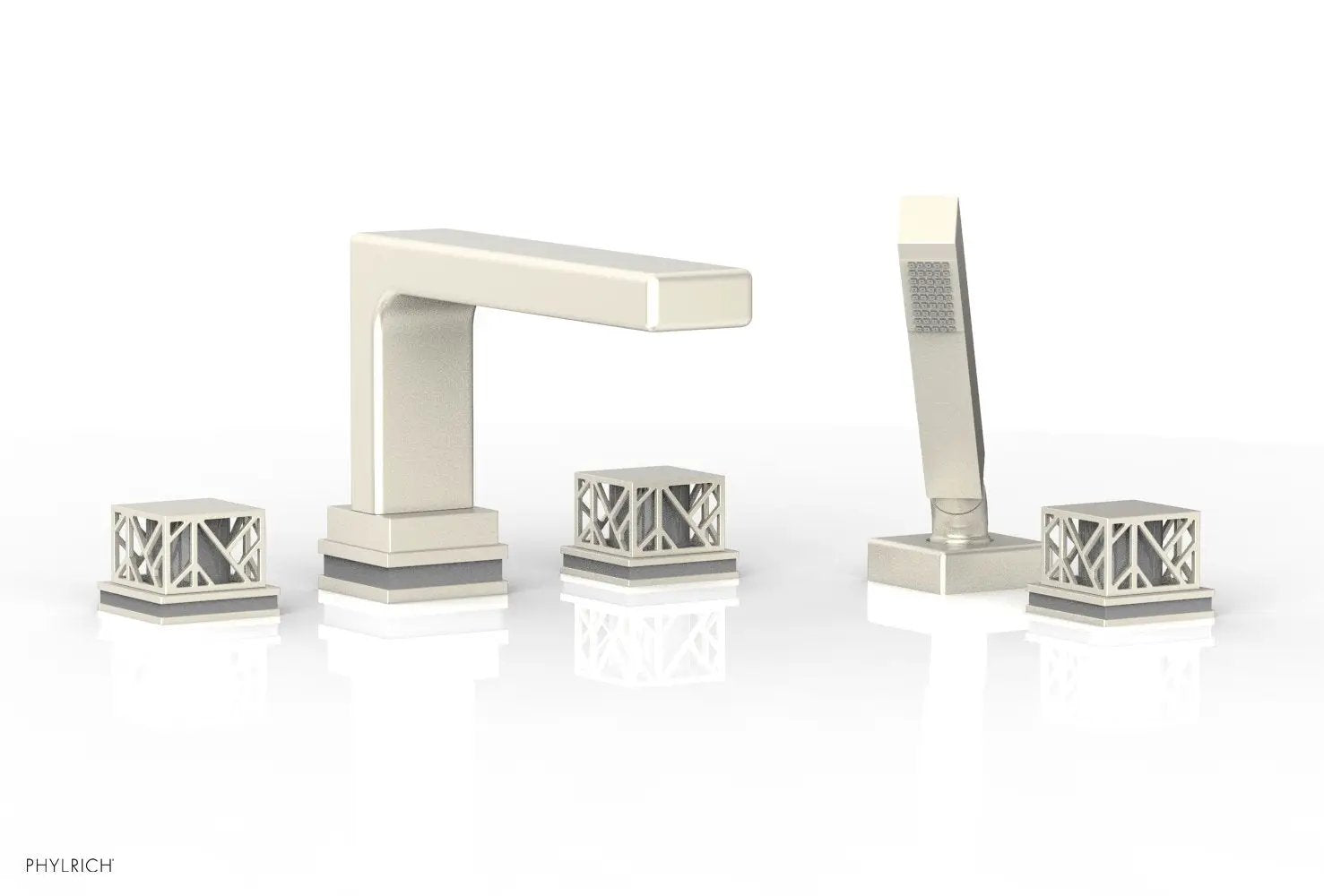 Phylrich JOLIE Deck Tub Set with Hand Shower - Square Handles with "Grey" Accents by Phylrich
