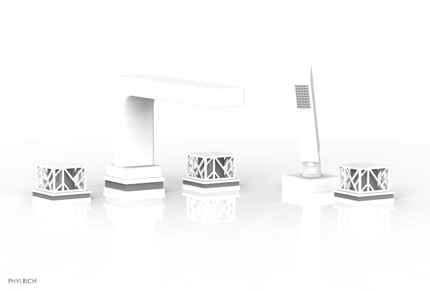 Phylrich JOLIE Deck Tub Set with Hand Shower - Square Handles with "Grey" Accents by Phylrich