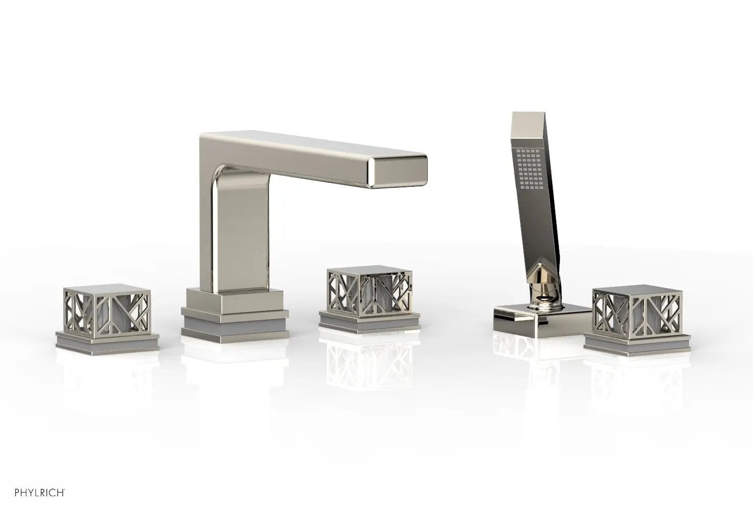 Phylrich JOLIE Deck Tub Set with Hand Shower - Square Handles with "Grey" Accents by Phylrich