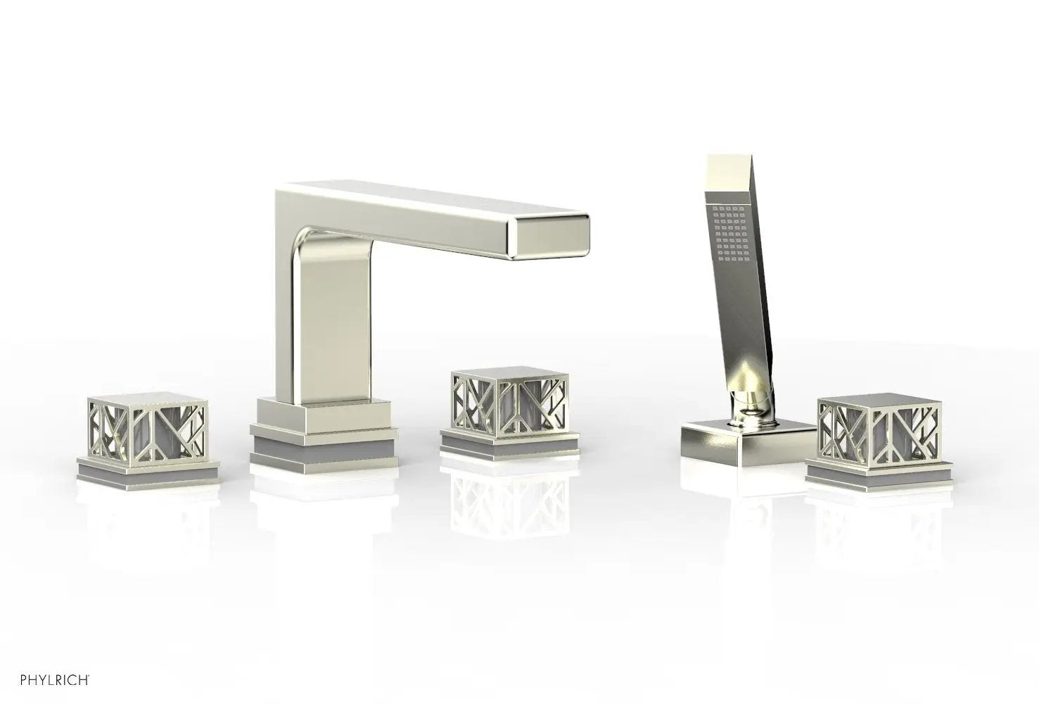 Phylrich JOLIE Deck Tub Set with Hand Shower - Square Handles with "Grey" Accents by Phylrich