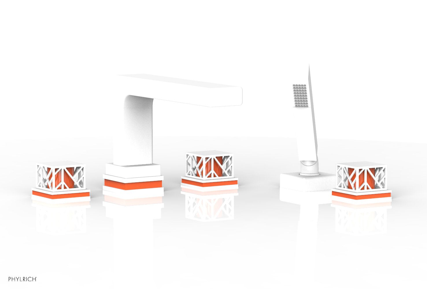 Phylrich JOLIE Deck Tub Set with Hand Shower - Square Handles with "Orange" Accents by Phylrich