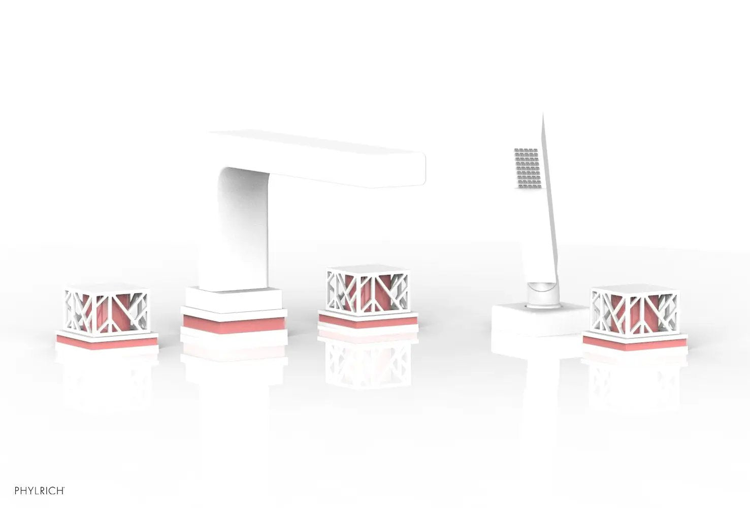 Phylrich JOLIE Deck Tub Set with Hand Shower - Square Handles with "Pink" Accents by Phylrich