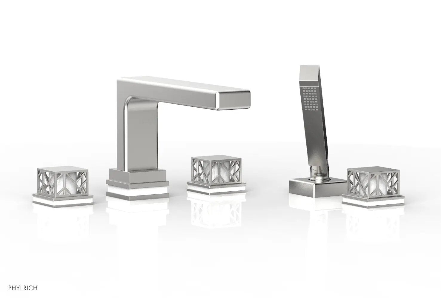 Phylrich JOLIE Deck Tub Set with Hand Shower - Square Handles with "White" Accents by Phylrich
