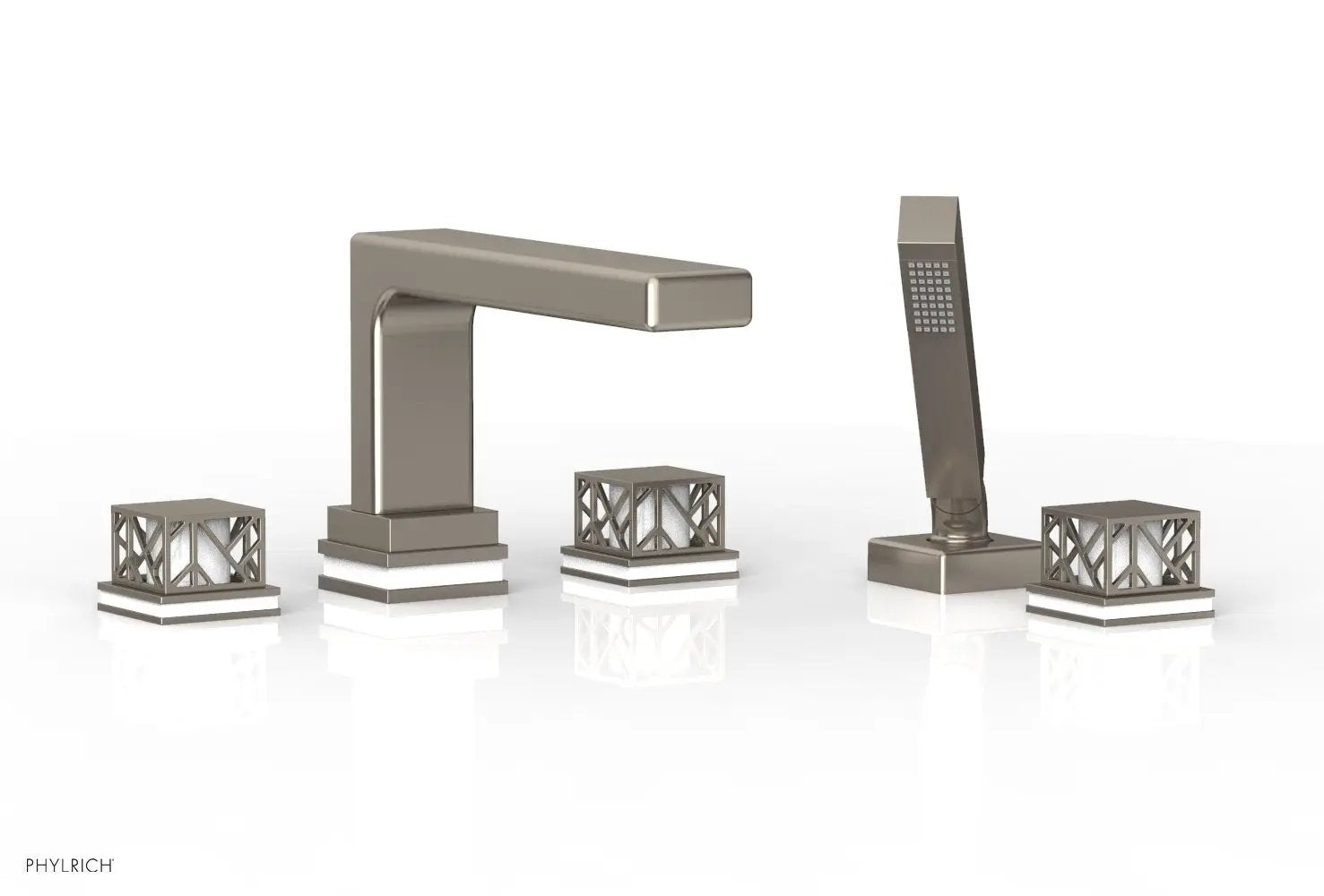 Phylrich JOLIE Deck Tub Set with Hand Shower - Square Handles with "White" Accents by Phylrich