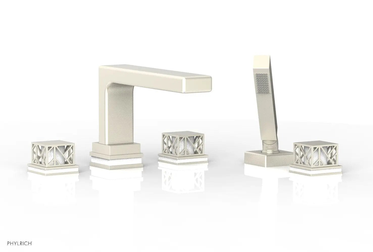 Phylrich JOLIE Deck Tub Set with Hand Shower - Square Handles with "White" Accents by Phylrich