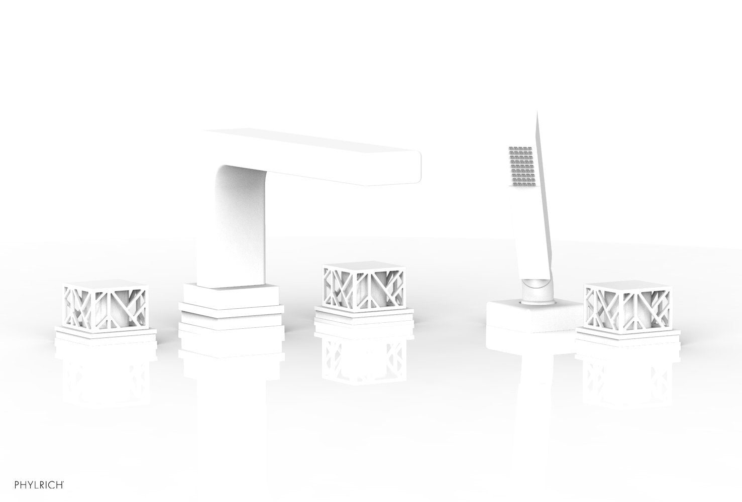 Phylrich JOLIE Deck Tub Set with Hand Shower - Square Handles with "White" Accents by Phylrich