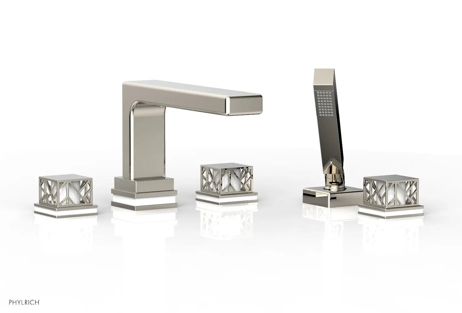 Phylrich JOLIE Deck Tub Set with Hand Shower - Square Handles with "White" Accents by Phylrich