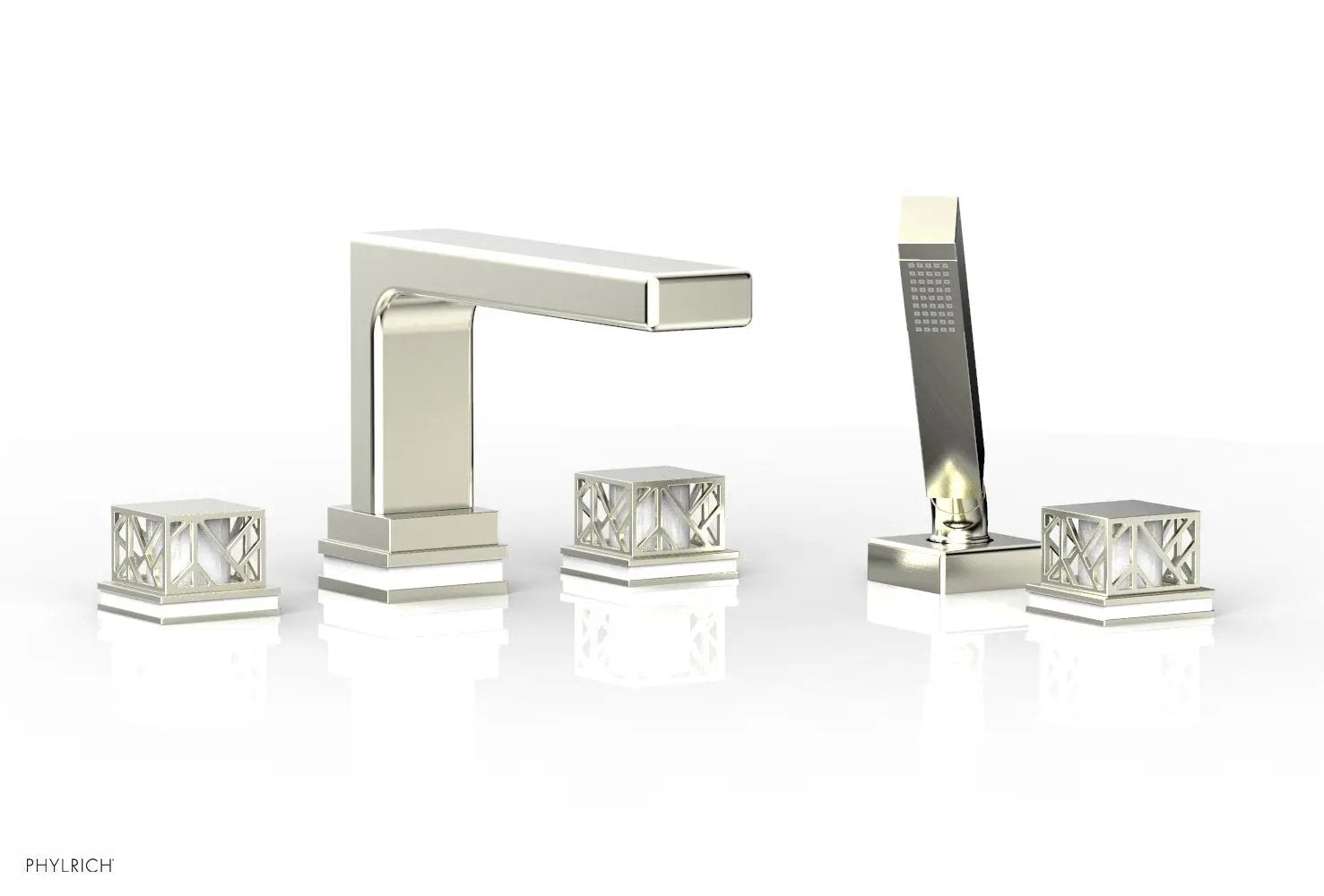 Phylrich JOLIE Deck Tub Set with Hand Shower - Square Handles with "White" Accents by Phylrich