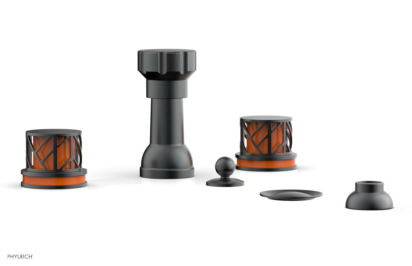 Phylrich JOLIE Four Hole Bidet Set - Round Handles with "Orange Accents" by Phylrich