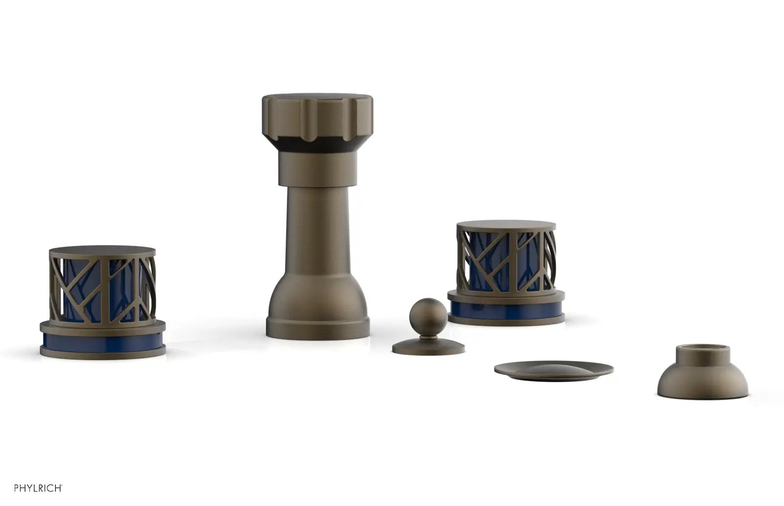 Phylrich JOLIE Four Hole Bidet Set - Round Handles with "Navy Blue Accents" by Phylrich