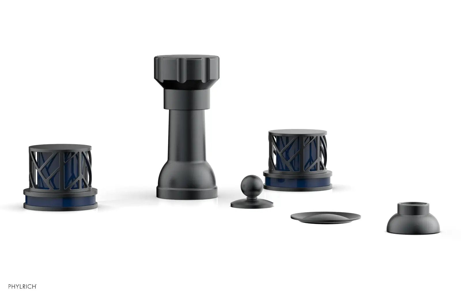 Phylrich JOLIE Four Hole Bidet Set - Round Handles with "Navy Blue Accents" by Phylrich