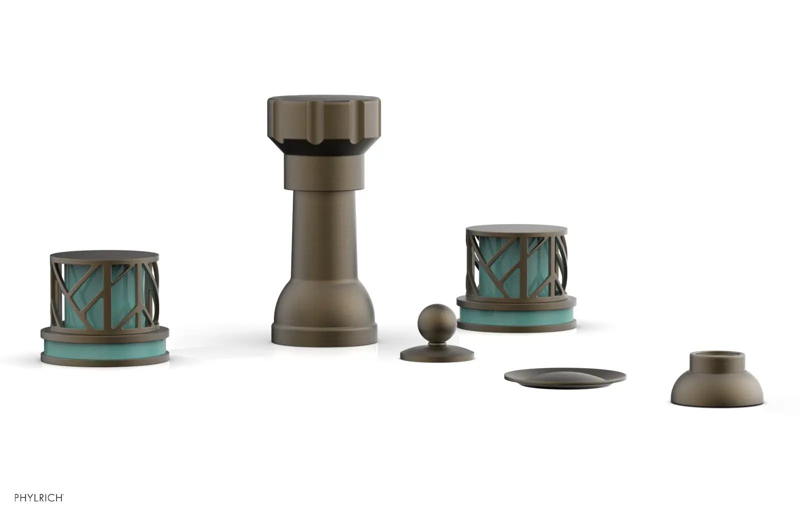 Phylrich JOLIE Four Hole Bidet Set - Round Handles with "Turquoise Accents" by Phylrich