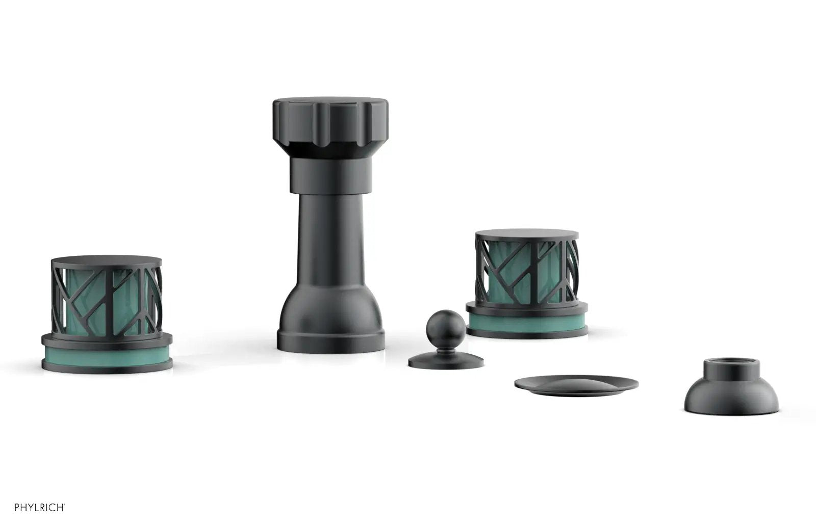 Phylrich JOLIE Four Hole Bidet Set - Round Handles with "Turquoise Accents" by Phylrich