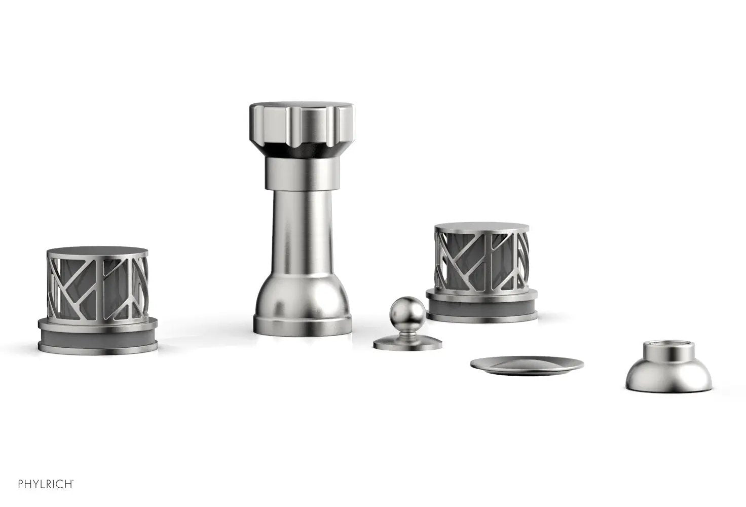 Phylrich JOLIE Four Hole Bidet Set - Round Handles with "Grey Accents" by Phylrich