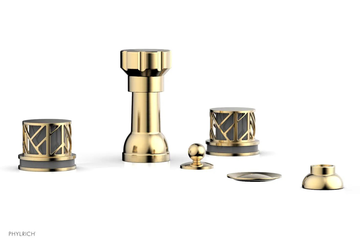 Phylrich JOLIE Four Hole Bidet Set - Round Handles with "Grey Accents" by Phylrich