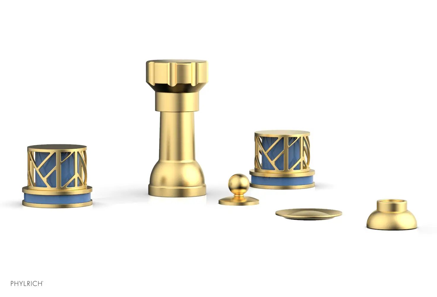 Phylrich JOLIE Four Hole Bidet Set - Round Handles with "Light Blue Accents" by Phylrich