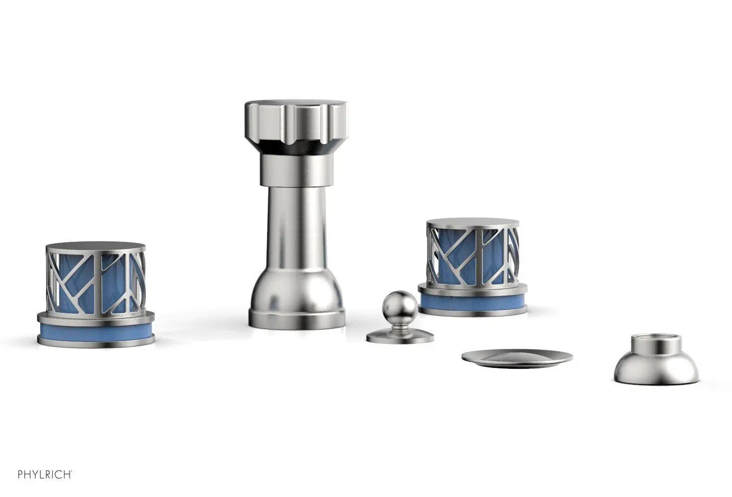 Phylrich JOLIE Four Hole Bidet Set - Round Handles with "Light Blue Accents" by Phylrich