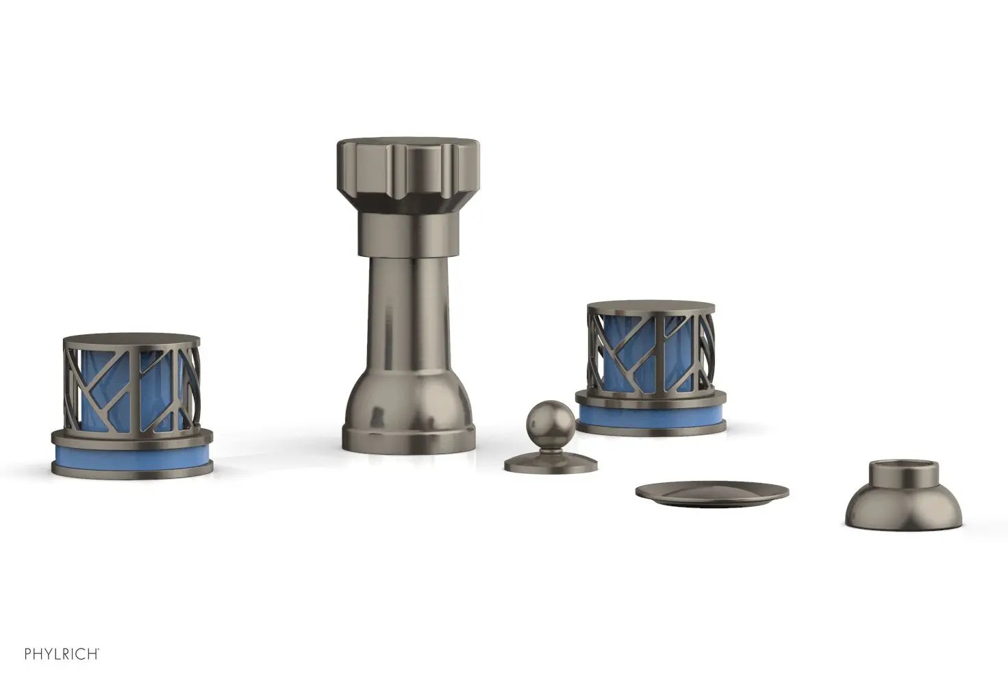 Phylrich JOLIE Four Hole Bidet Set - Round Handles with "Light Blue Accents" by Phylrich
