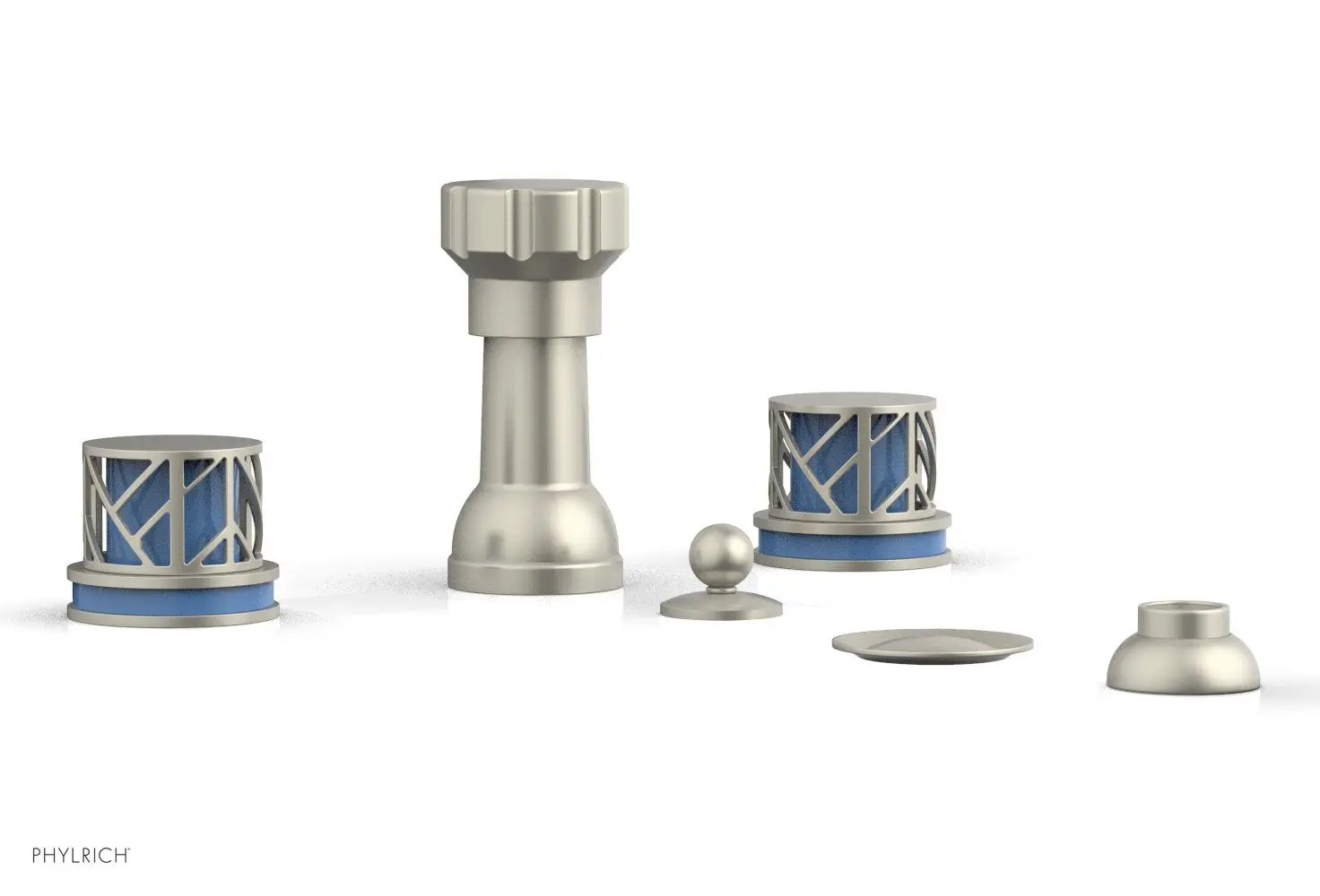 Phylrich JOLIE Four Hole Bidet Set - Round Handles with "Light Blue Accents" by Phylrich