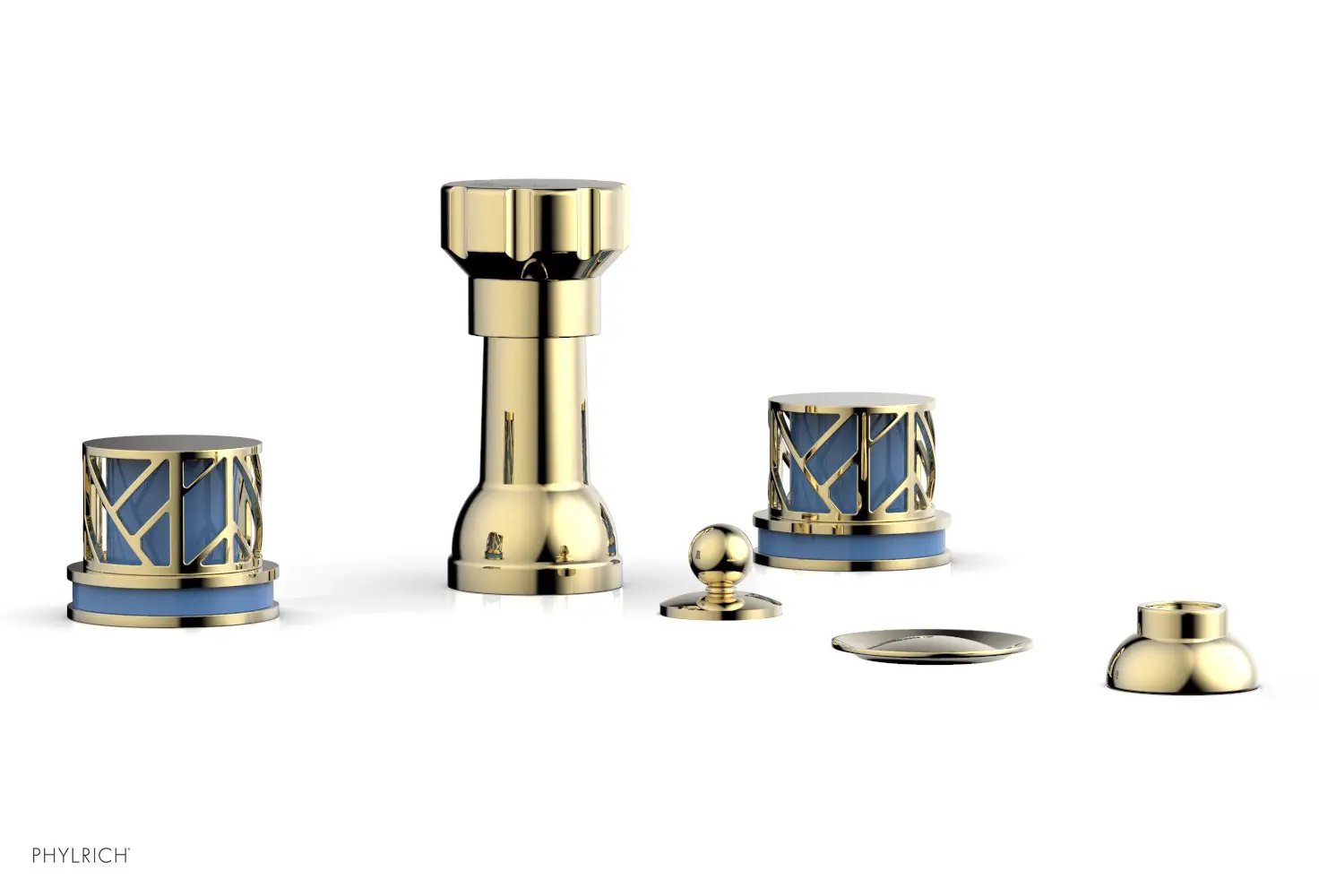 Phylrich JOLIE Four Hole Bidet Set - Round Handles with "Light Blue Accents" by Phylrich