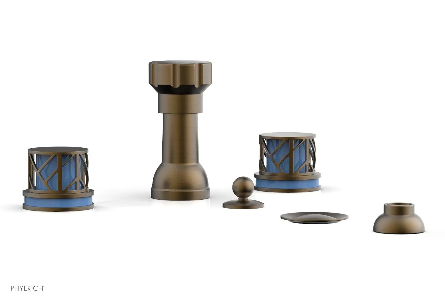 Phylrich JOLIE Four Hole Bidet Set - Round Handles with "Light Blue Accents" by Phylrich
