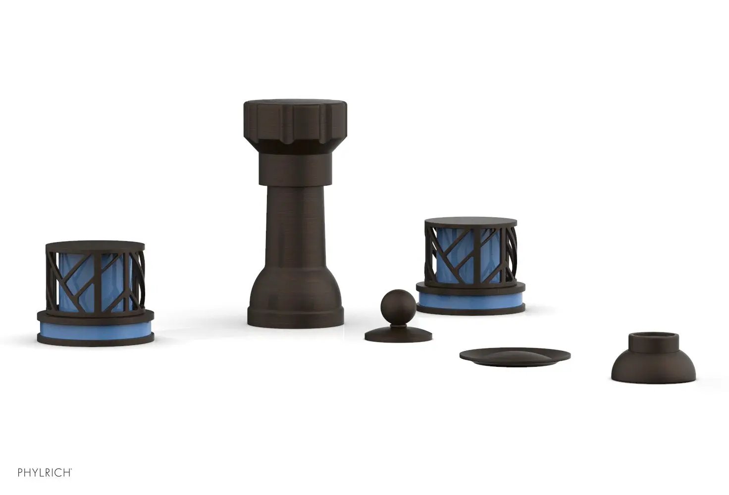 Phylrich JOLIE Four Hole Bidet Set - Round Handles with "Light Blue Accents" by Phylrich