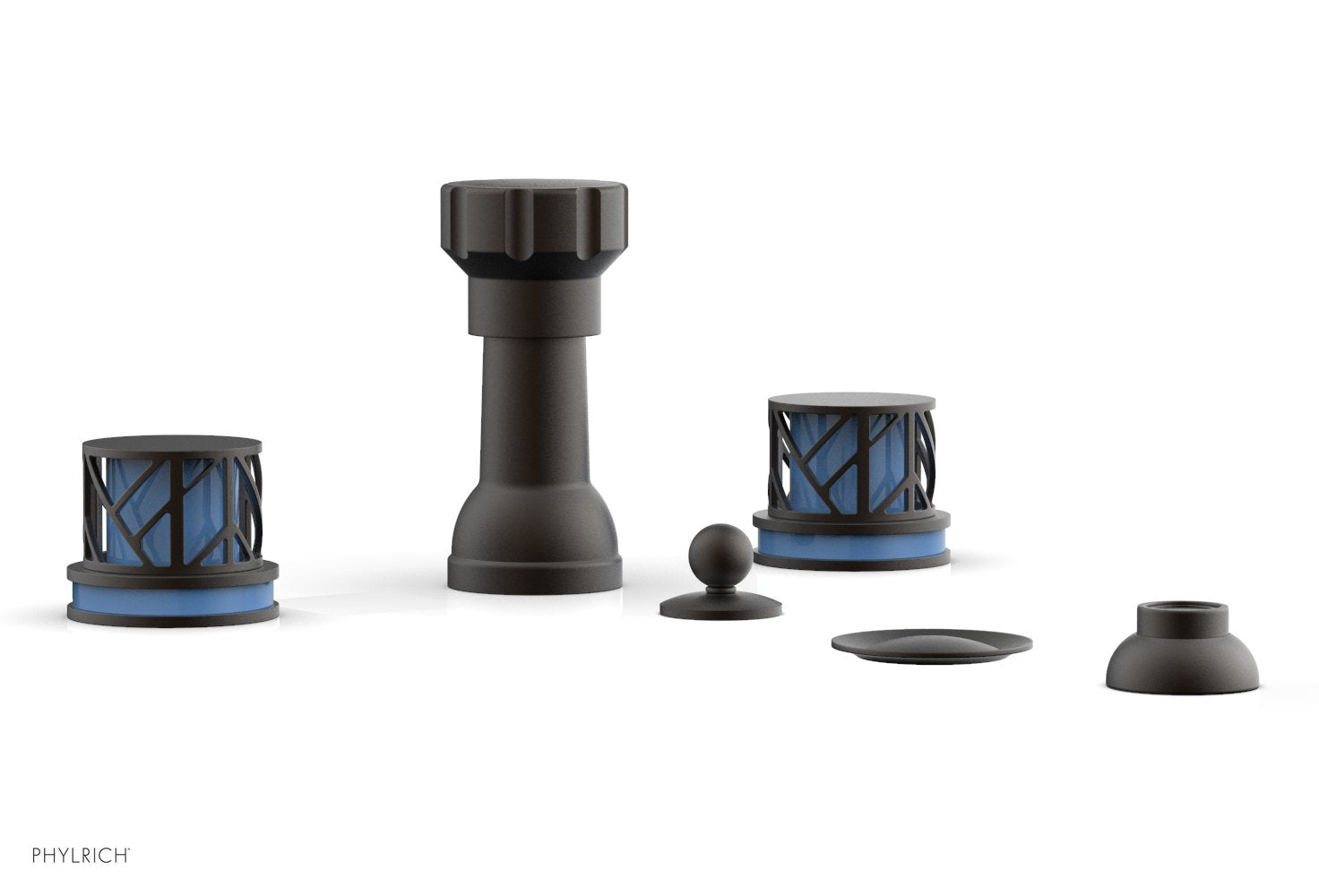 Phylrich JOLIE Four Hole Bidet Set - Round Handles with "Light Blue Accents"