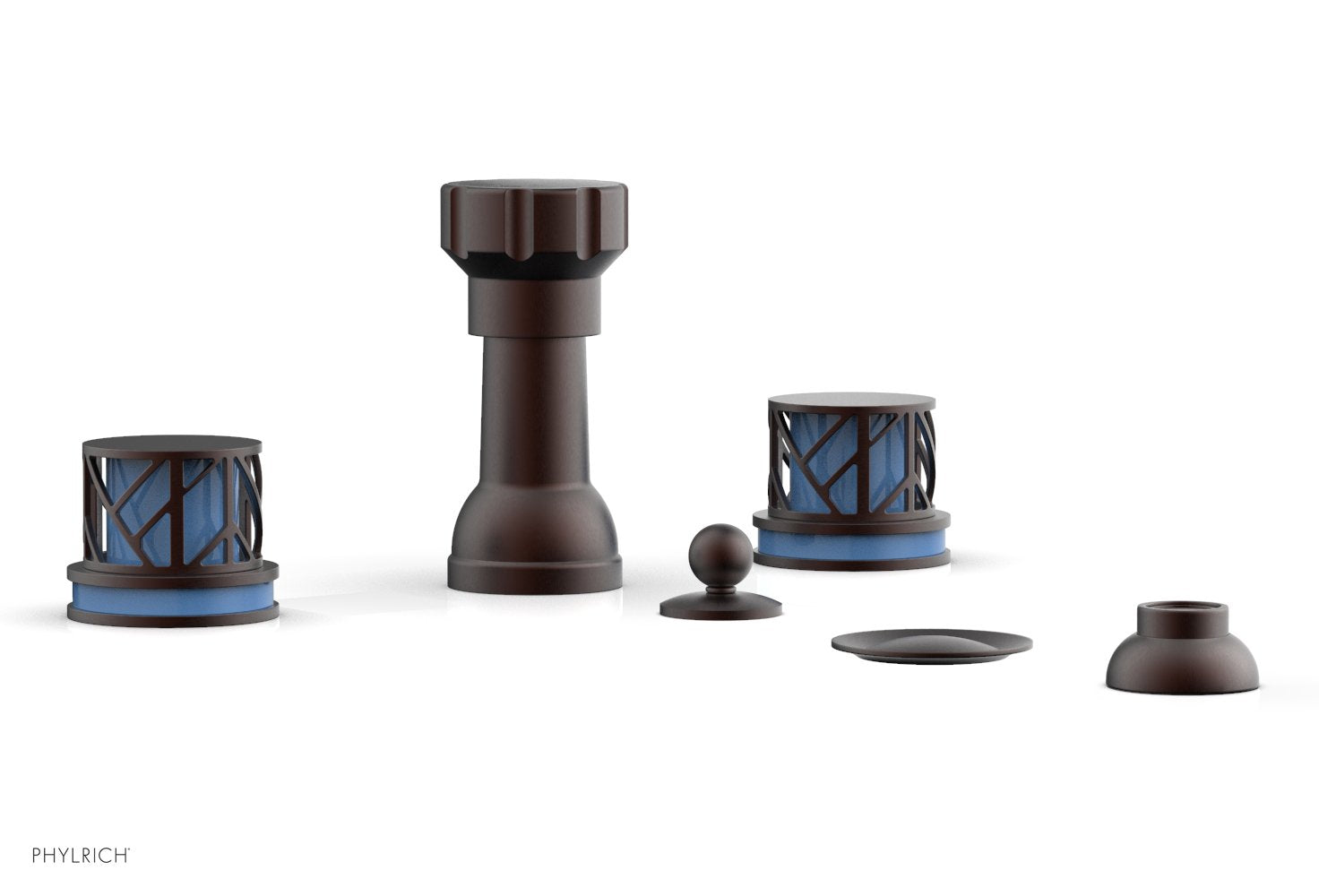 Phylrich JOLIE Four Hole Bidet Set - Round Handles with "Light Blue Accents"