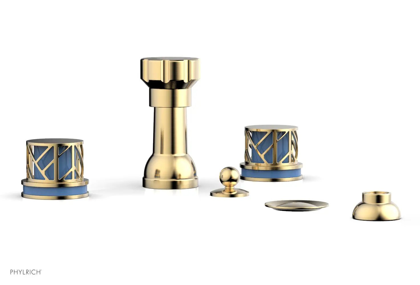 Phylrich JOLIE Four Hole Bidet Set - Round Handles with "Light Blue Accents" by Phylrich