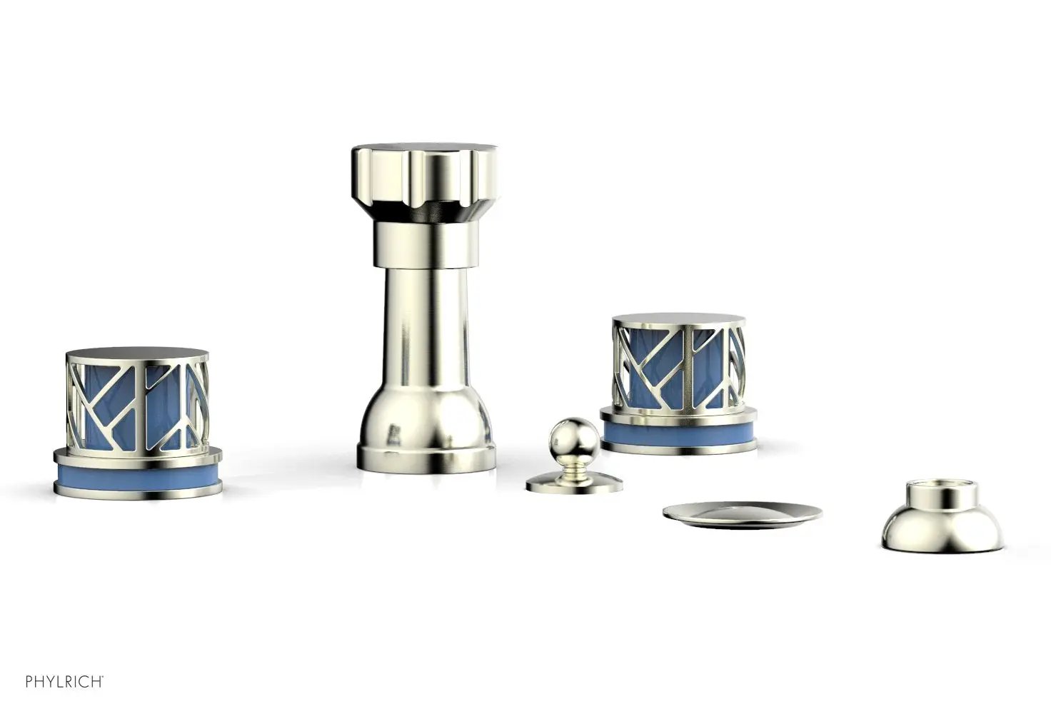 Phylrich JOLIE Four Hole Bidet Set - Round Handles with "Light Blue Accents" by Phylrich